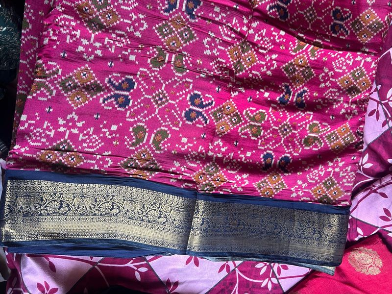 Pink Ikat Silk Saree