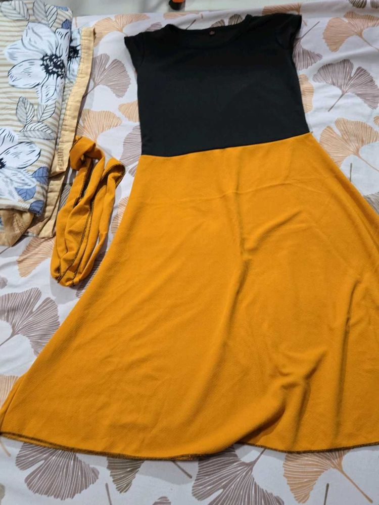 Two-Tone Fit &amp; Flare Dress with Belt