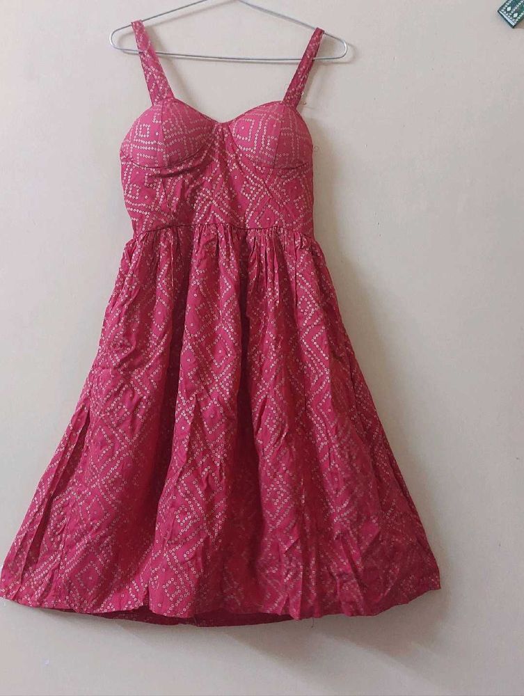 Pink Printed A-Line Summer Dress