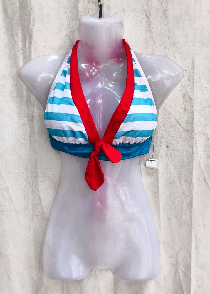 I. Striped Halter Bikini Top