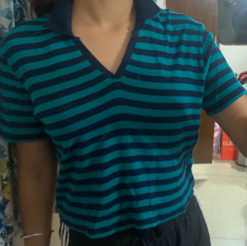 Green Black Stripped Top
