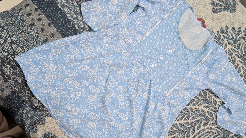 Blue Floral Print Kurta
