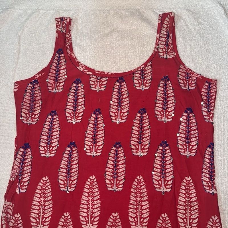 Red floral print kurti with sequence work!