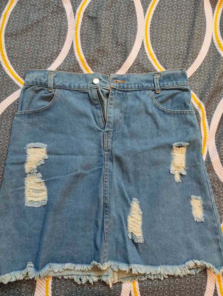 Distressed Denim Mini Skirt