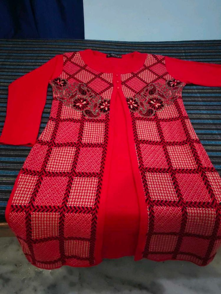 Stylish Red Kurta with Elegant Pattern
