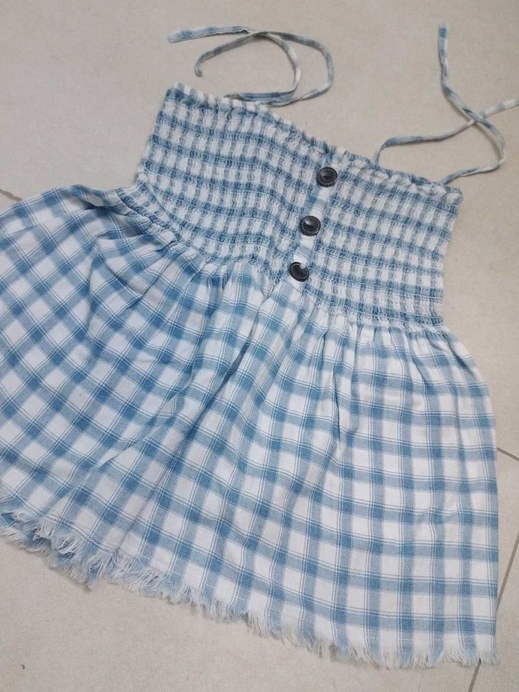 Cute Blue Gingham Smocked Cami Top