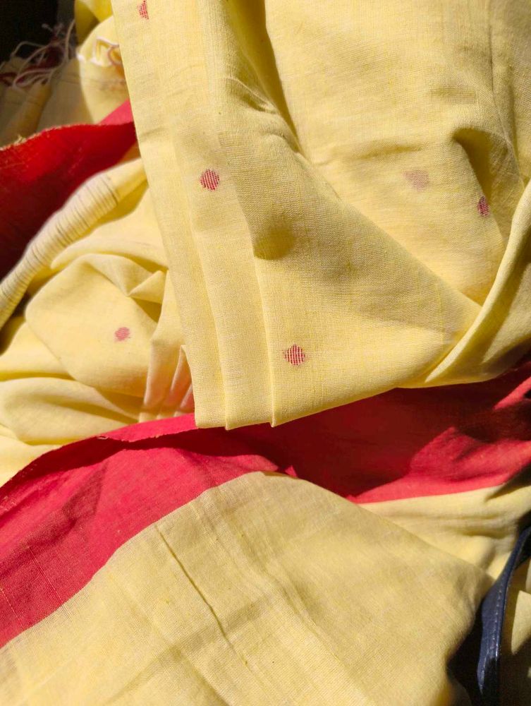 Buttercream Yellow pure handloom cotton saree