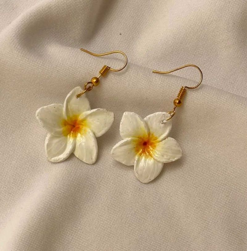 Handmade White Plumeria Flower Earrings