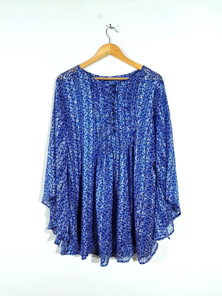 Navy Blue Printed A Line Top For Women's