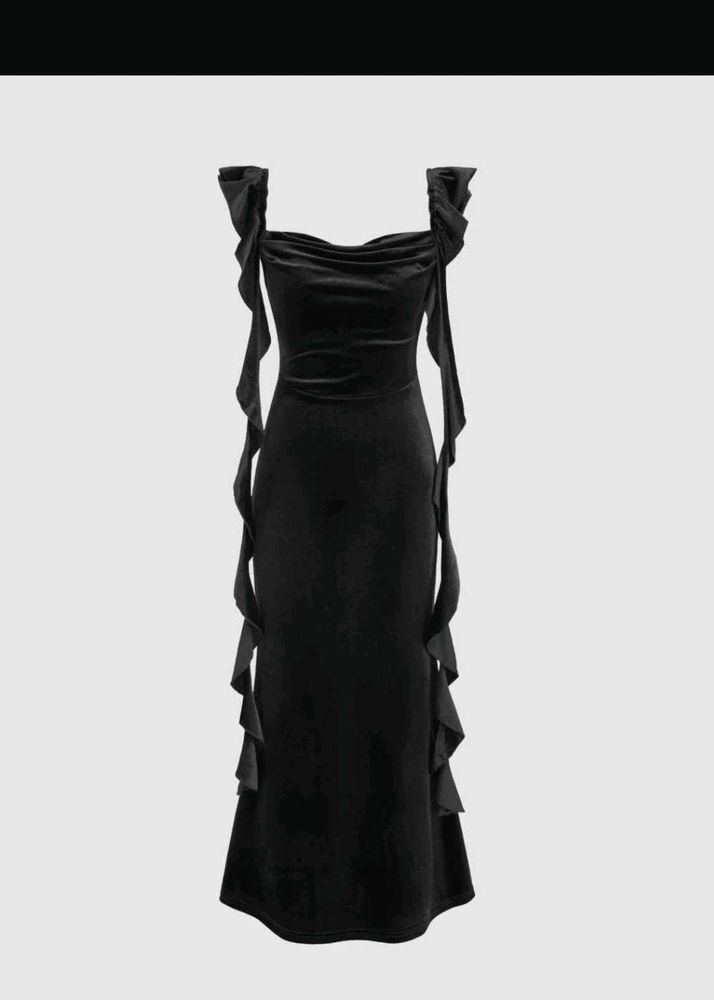 Black Velvet Ruffle Dress