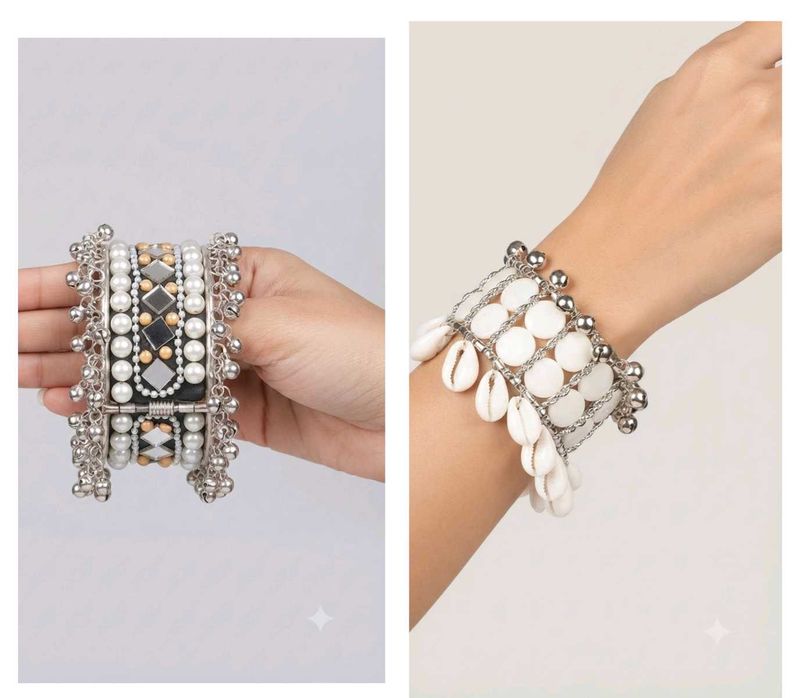 st of 2 Boho Chic Beaded &amp; Shell Bracelets