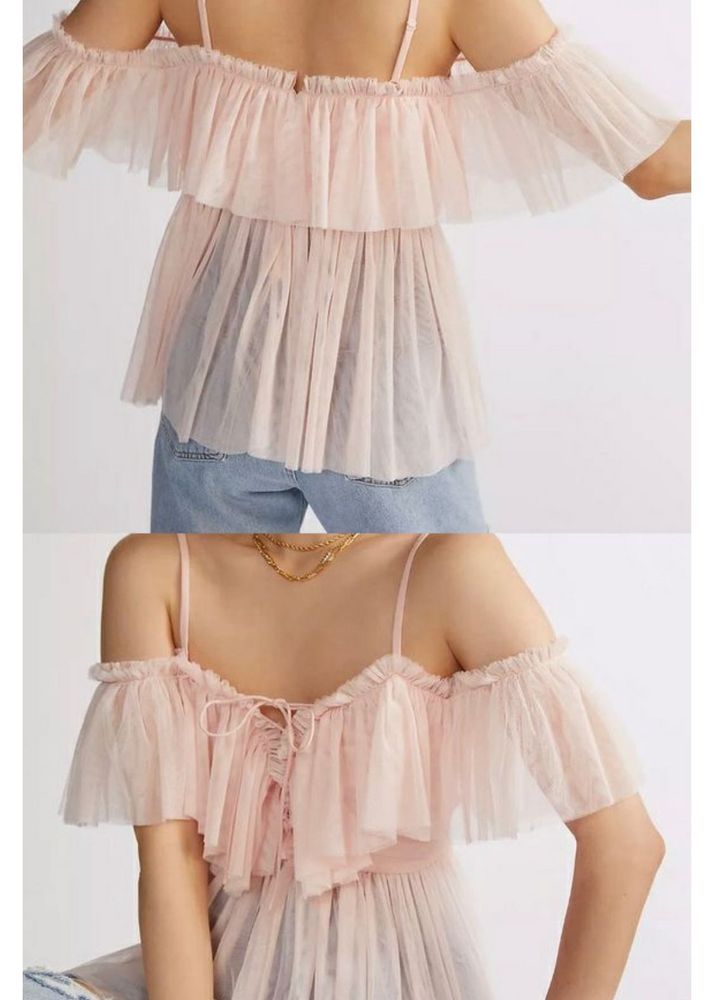 Sheer Ruffle Cold Shoulder Dress