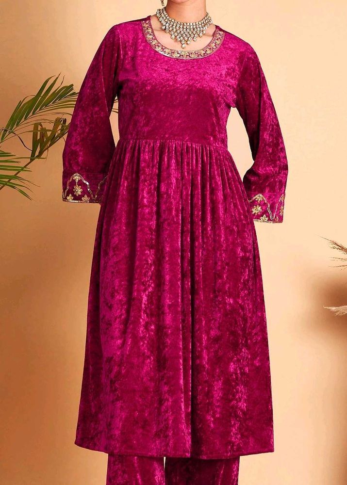 Velvet Embroidered Kurta