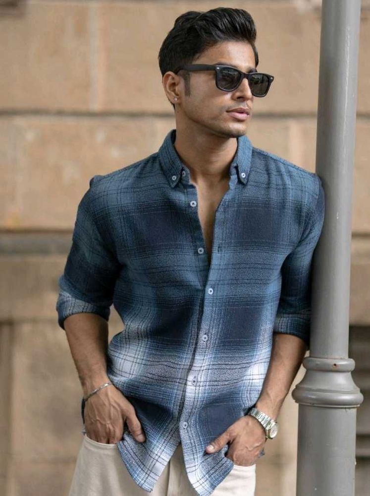 Demin Men's Blue Cotton Casual Shirt