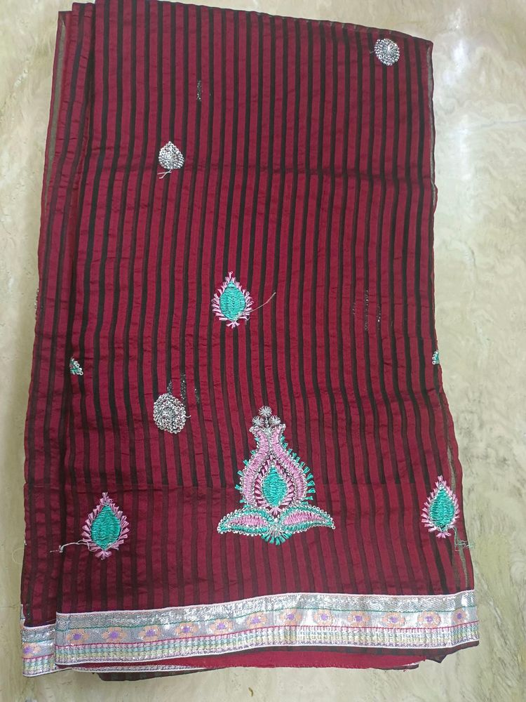 Saree cotton mix with sequence work no blouse pc