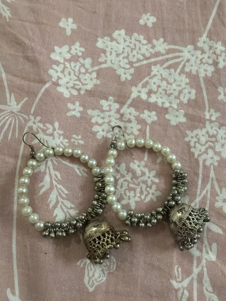 Pearl Hoop Earrings with Jhumka