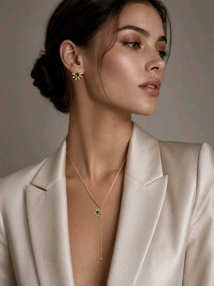 Elegant Sunburst Emerald Jewelry Set