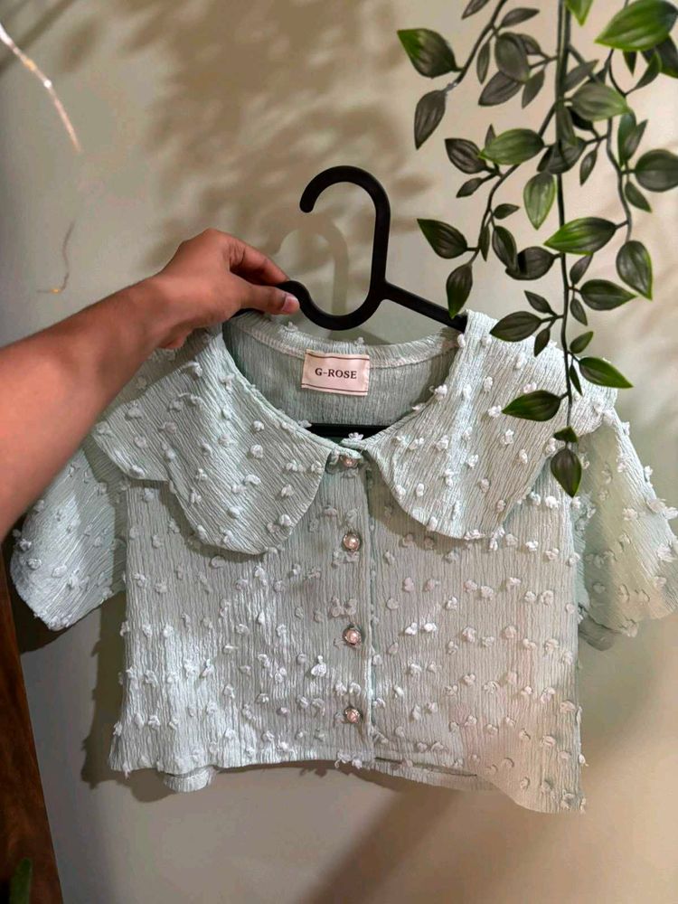Coquette Textured Peter Pan Collar Top