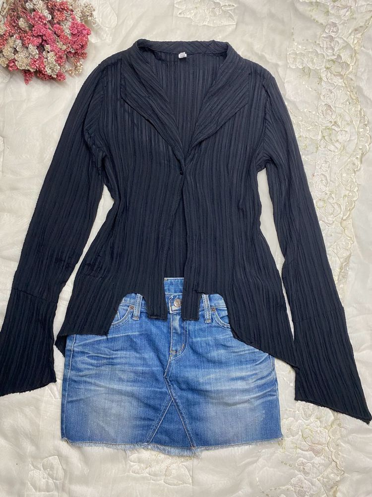 Black Ribbed Knit Cardigan