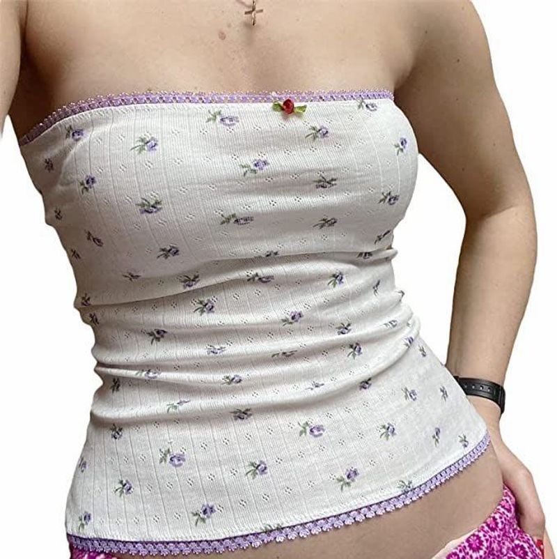 cottage core White Embroidered Crochet Tube Top