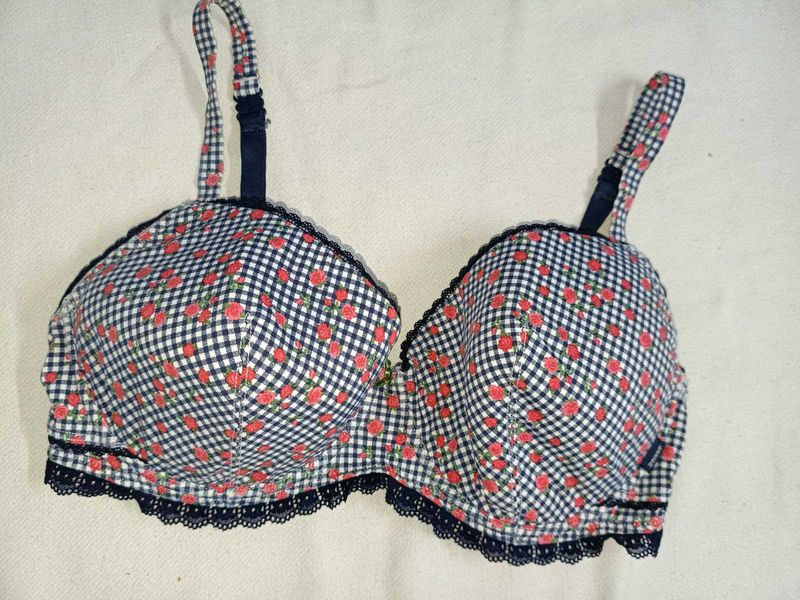 Cute Gingham &amp; Cherry Print Bra