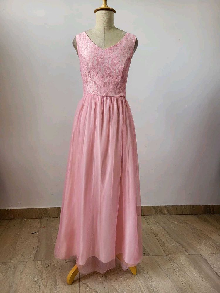 Pink Lace &amp; Tulle Maxi Dress