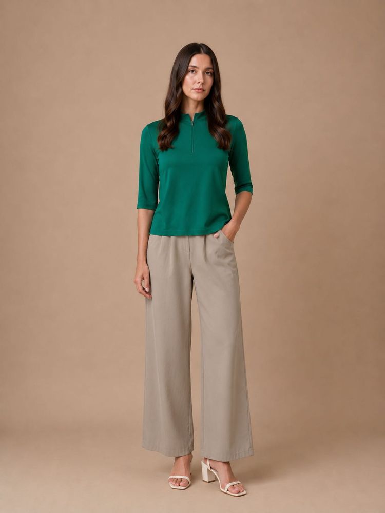 Green Zip Neck Top