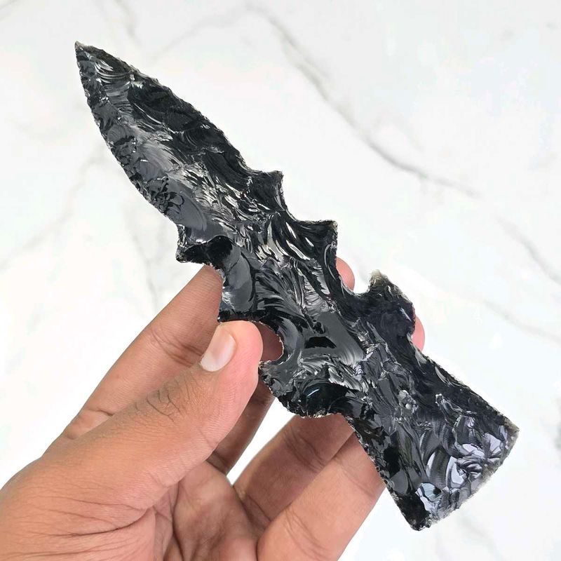 Hand Knapped Black Obsidian Knife