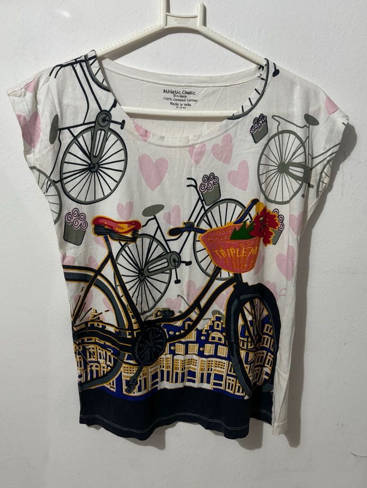 Cute Bicycle Print T-Shirt