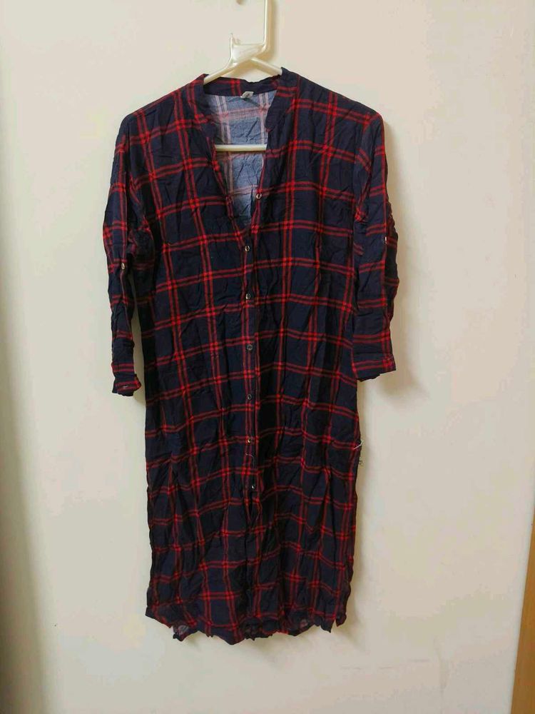 Classic Plaid Long Sleeve Kurti