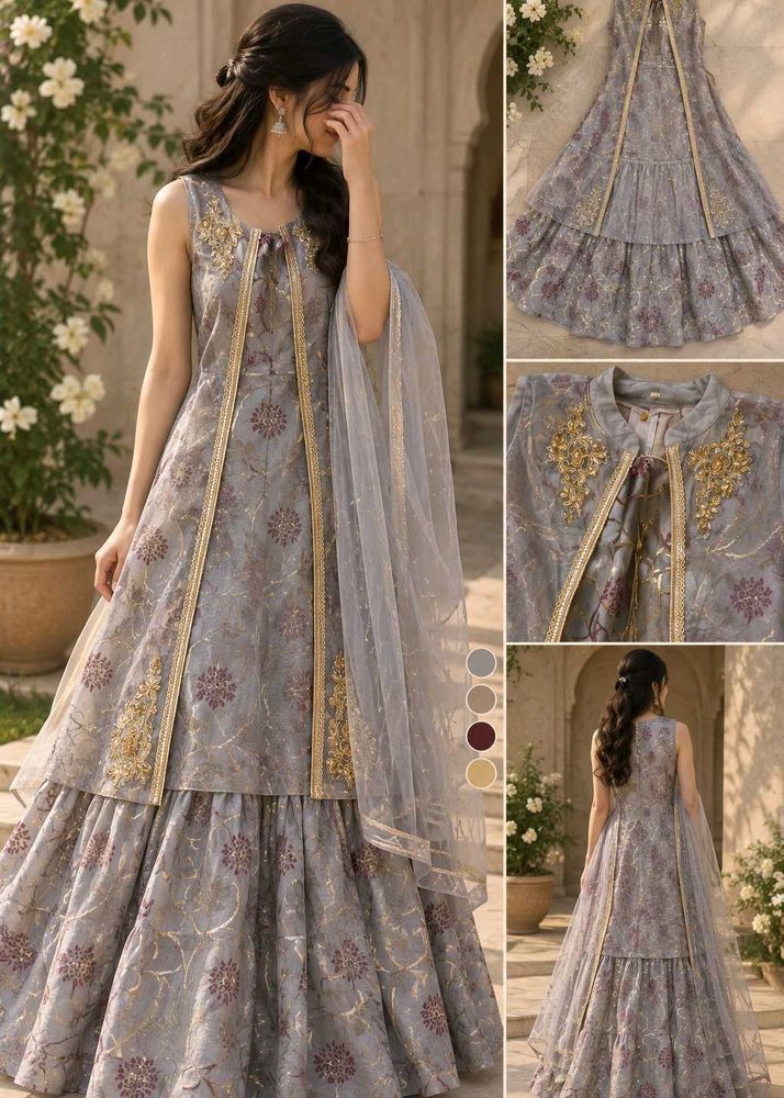 Elegant Grey Floral Lehenga Set