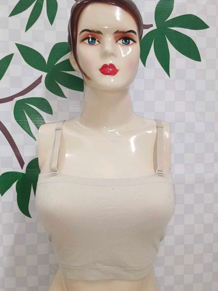(800)Beige Basic Crop Top