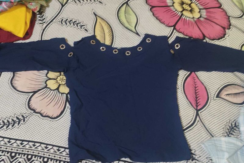 Stylish Navy Cold Shoulder Top