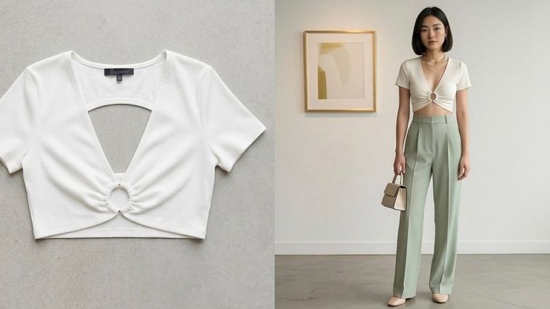 White Crop Top with Ring Detail