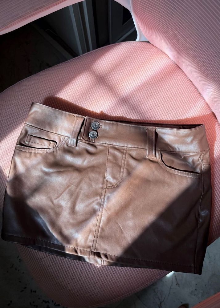 Brown Faux Leather Mini Skirt