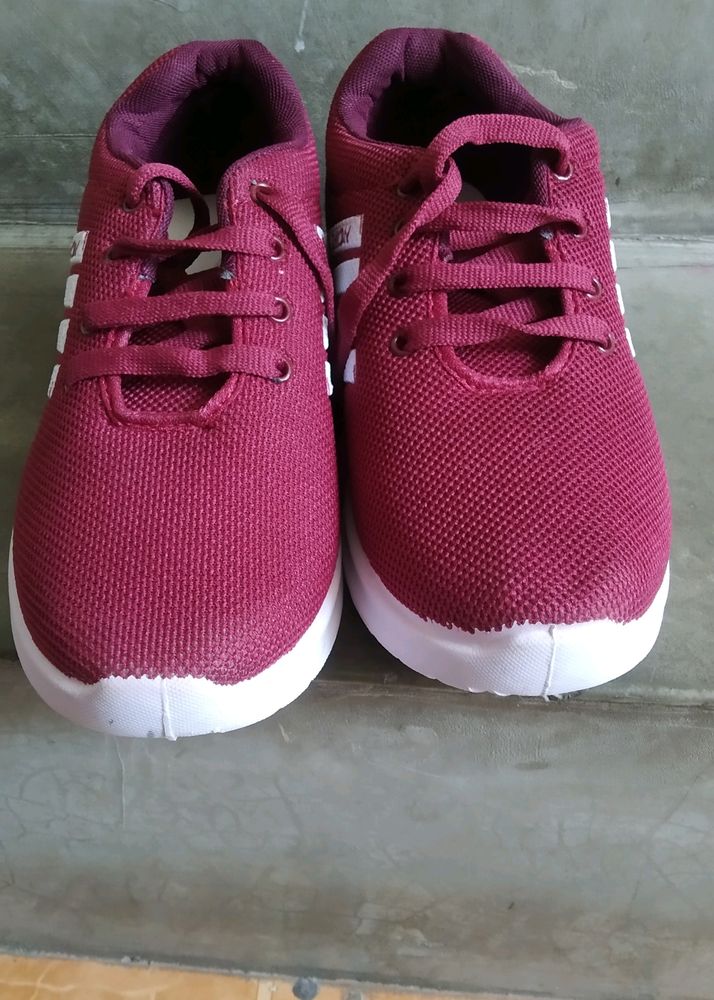 Mehroon And White Color Shoes