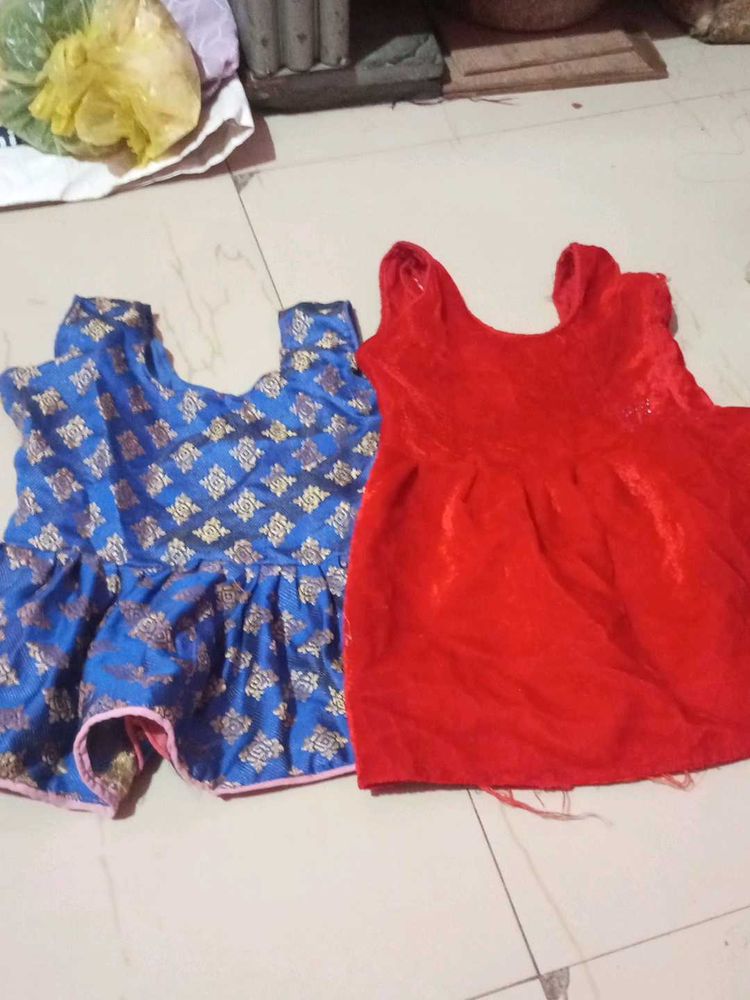 Cute Blue &amp; Red Baby Frock Set