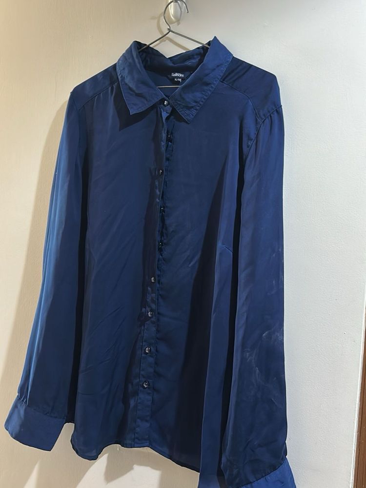 Elegant Navy Blue Satin Shirt