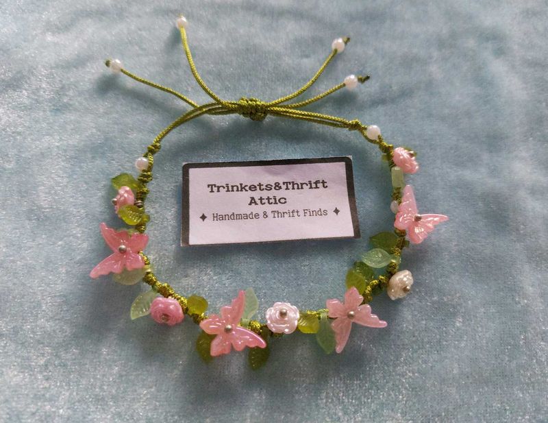 Floral Beaded Cord Bracelet