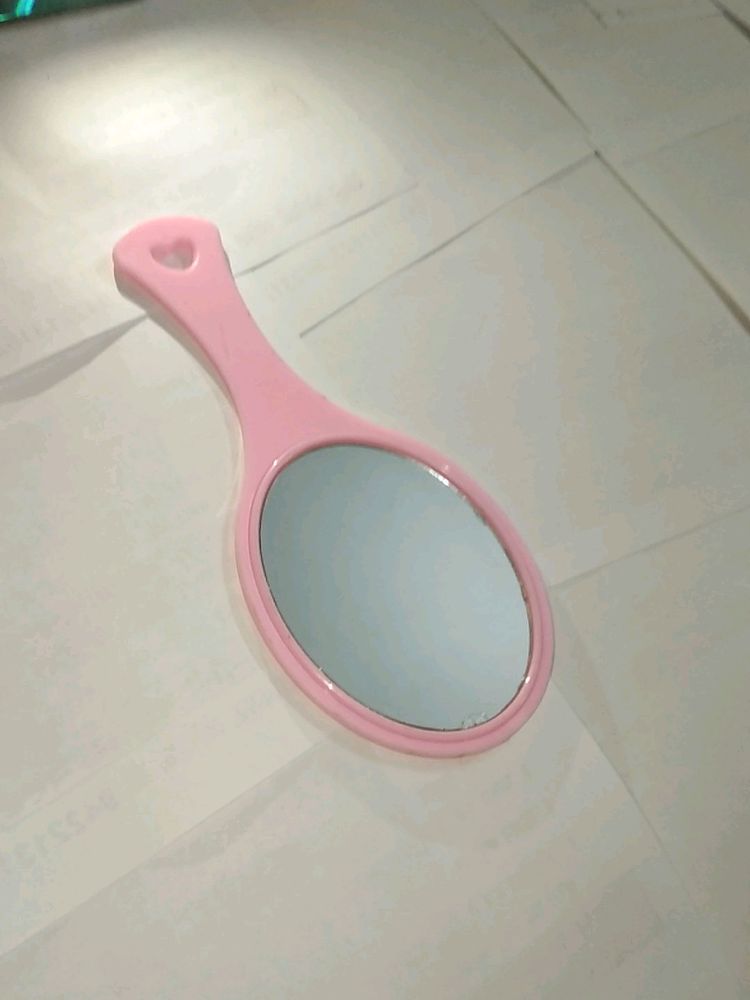 Mirror With Handle In Pink Colour