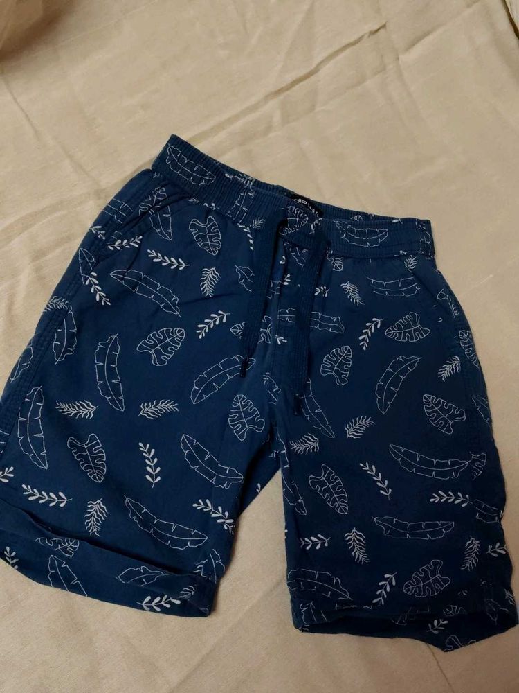 kids Blue Leaf Print Shorts