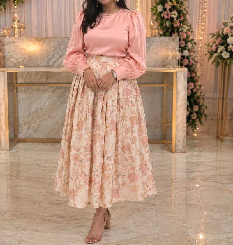 Elegant Floral Skirt &amp; Top Set