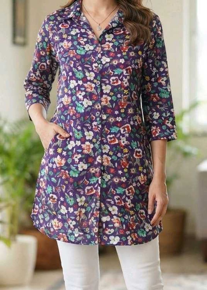 Floral Print purple collar tunic Kurti