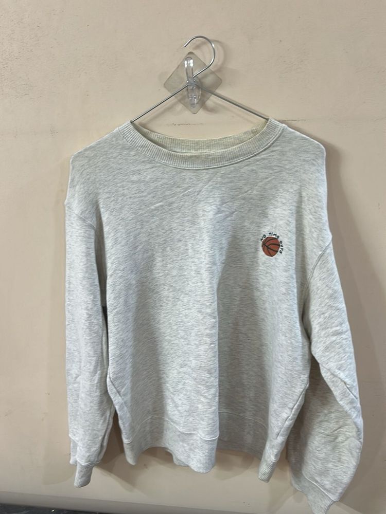 Grey Crewneck Sweatshirt with Basketball Graphic