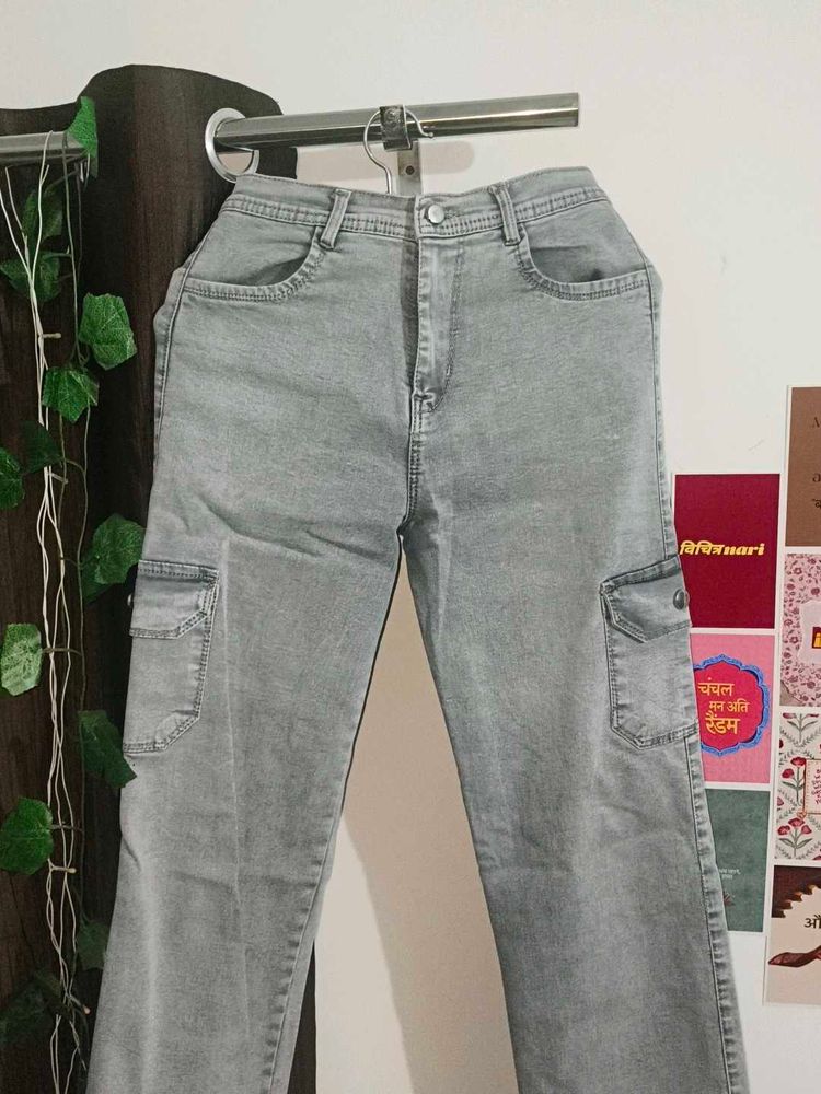 LOW PRICE! Light Blue Cargo Straight Fit Jeans