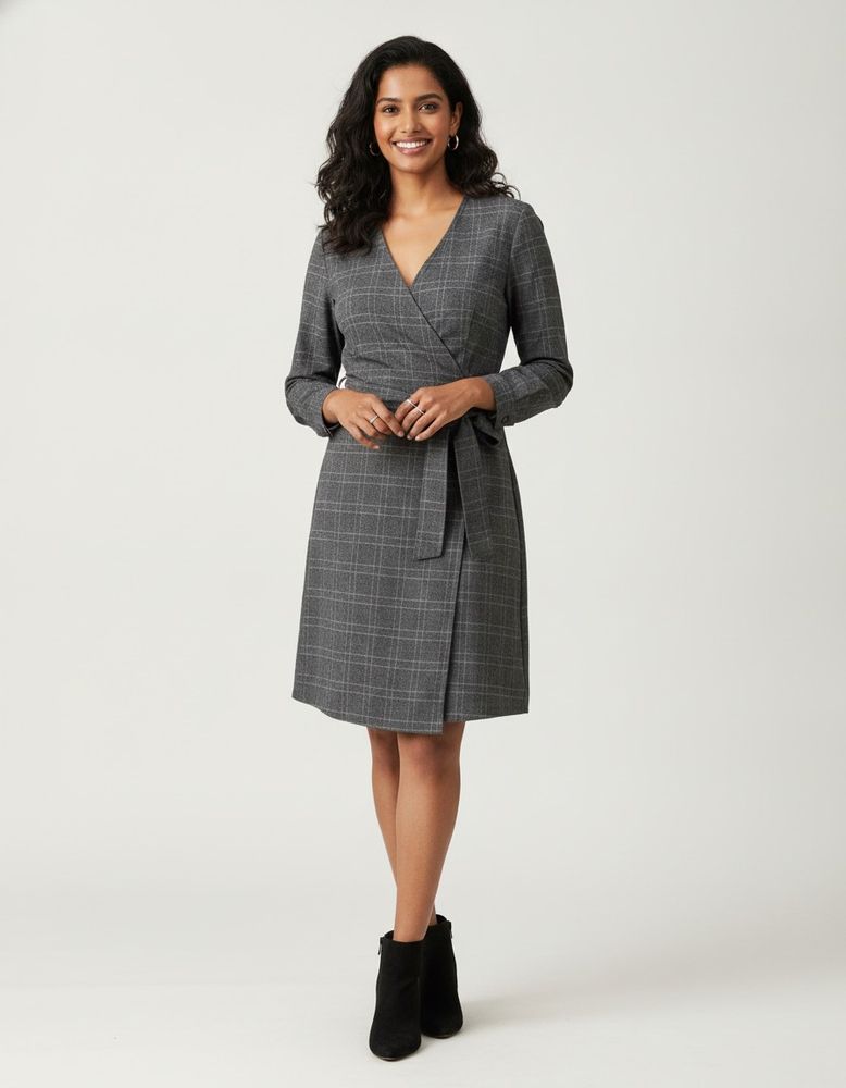 Mango - Grey Plaid Wrap Dress