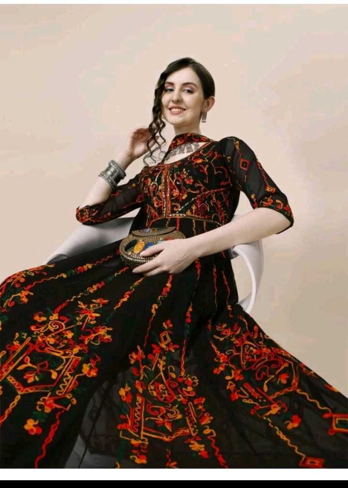 Beautiful Black Embroidered Ethnic Gown
