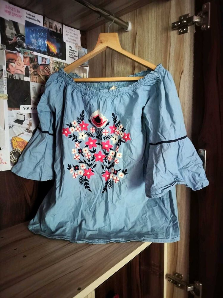 Floral Embroidered Off-Shoulder Top