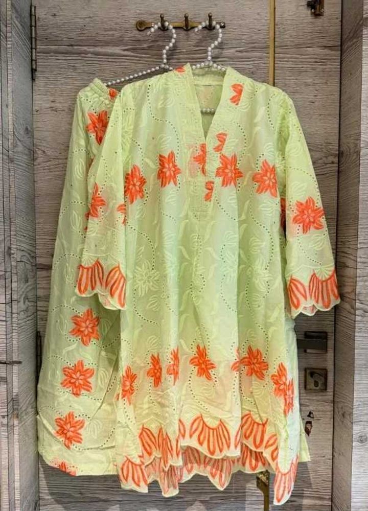 Beautiful Light Green Kurta Set with Orange Floral