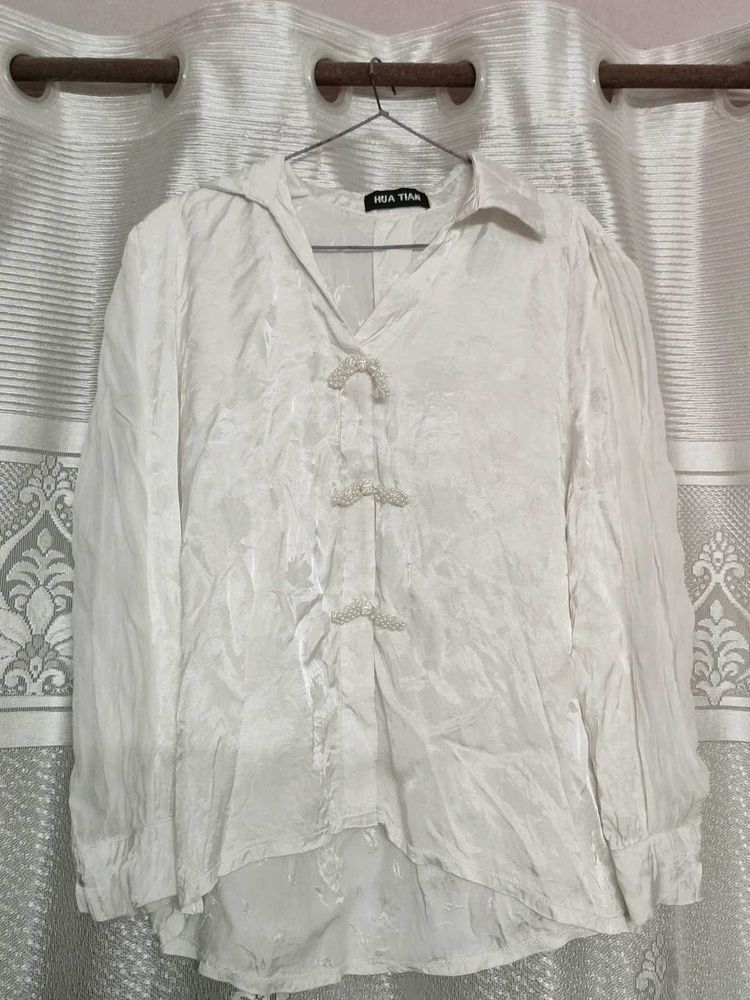 Elegant White Brocade Blouse